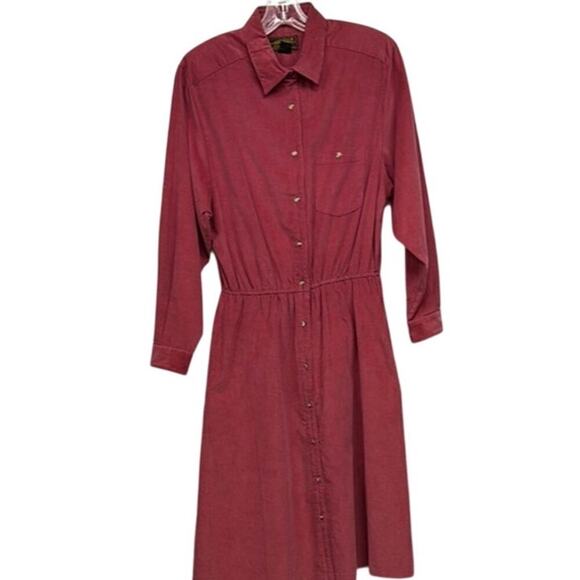 Vintage Eddie Bauer Pink Corduroy Button Up Long Sleeve Dress Size Medium (M) - Picture 1 of 9